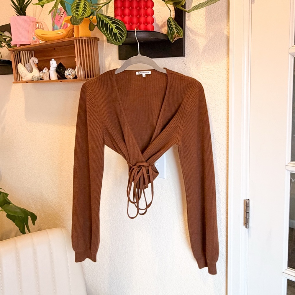 Reformation- Remus Cropped Wrap Recycled Cashmere Sweater, L